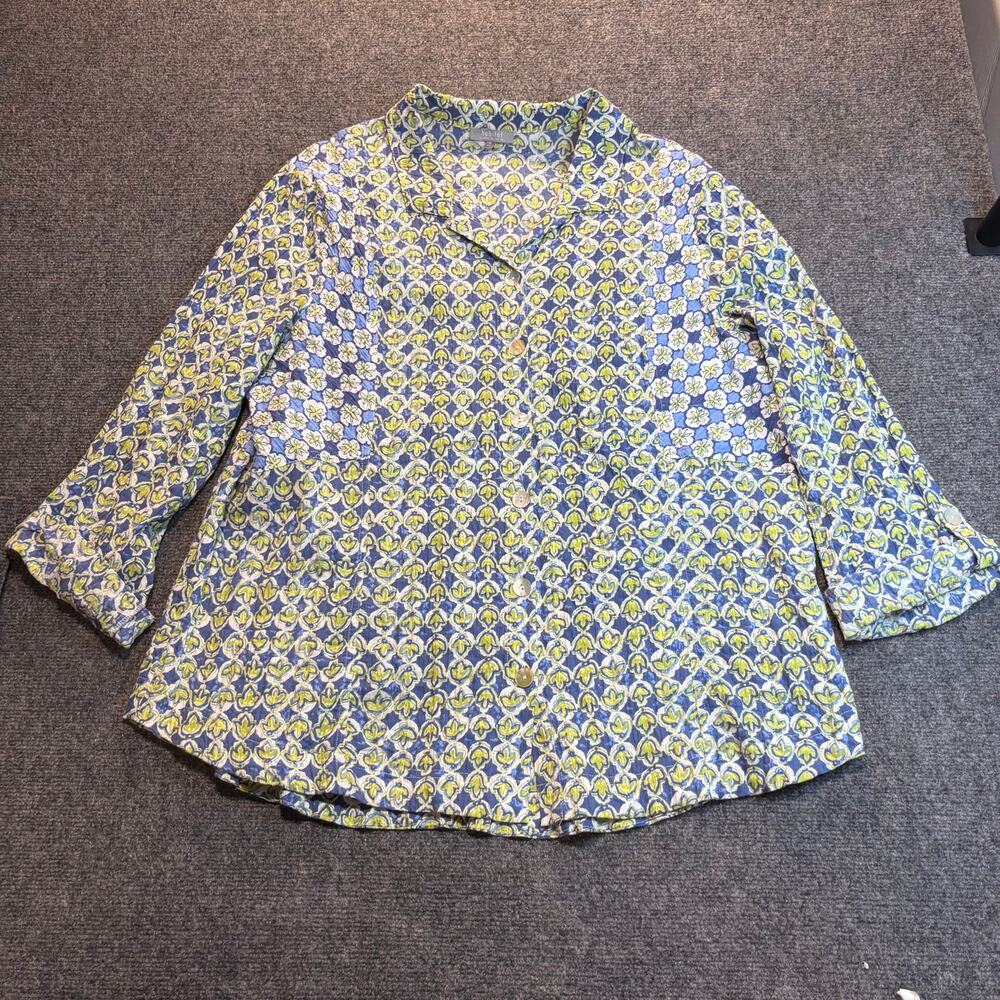 Habitat Clothes To Live In Womens XL Mosaic Floral Button Up Tunic Top Artsy